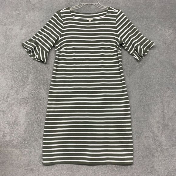 Talbots Dress Womens Petite Small Green White Stripe Bell Sleeve Cotton Casual - Picture 1 of 9